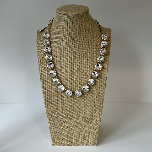 NWT J Crew Brulee Clear Rhinestone Gold Tone Chain Statement Necklace - Picture 2 of 4